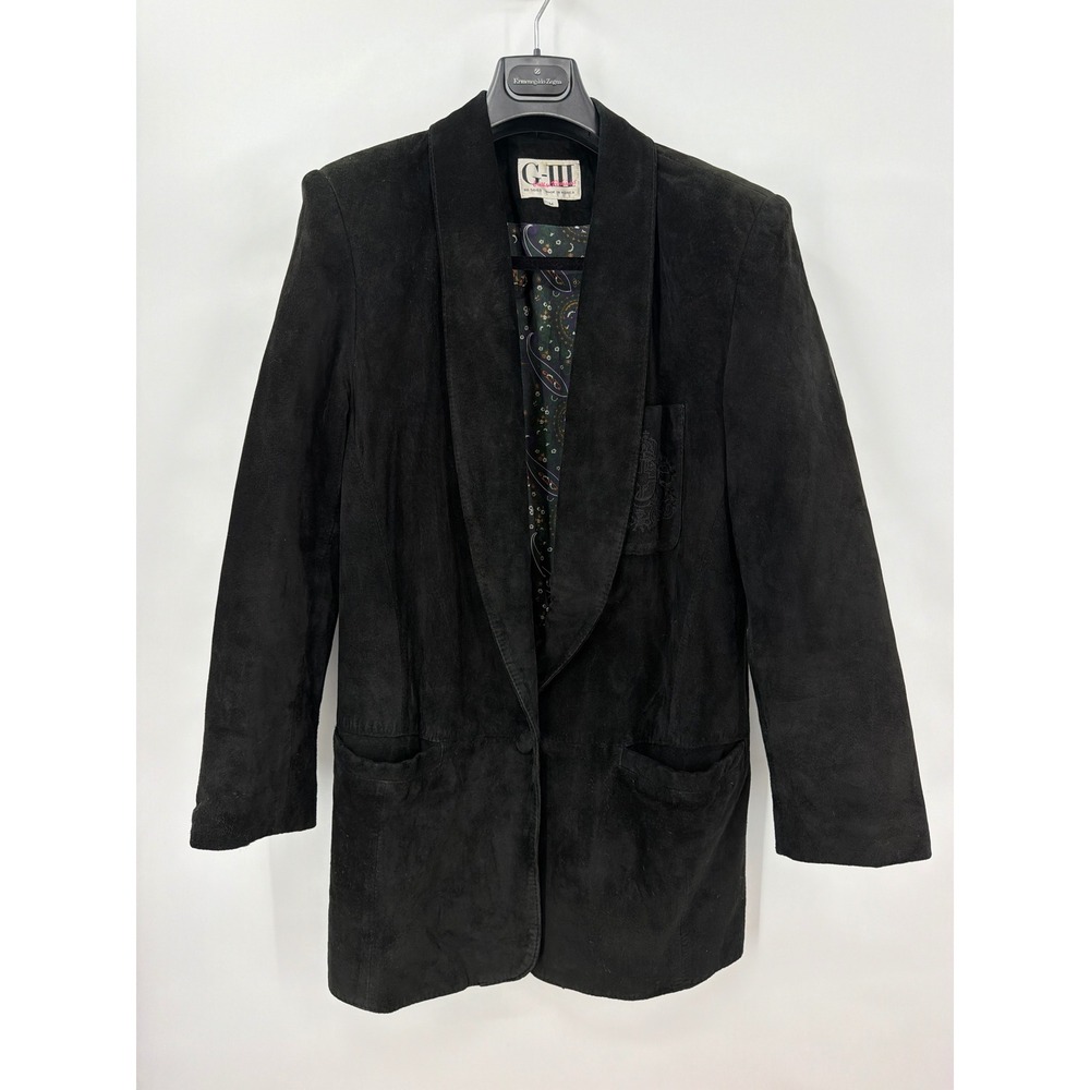 Vintage G-III Leather Fashions Black Suede Blazer Paisley Lining Size M